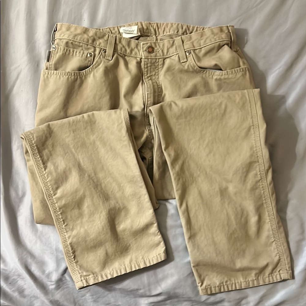Women’s Carhartt Size 16 Tan Cargo Work Pants Khaki Slacks 32” inseam